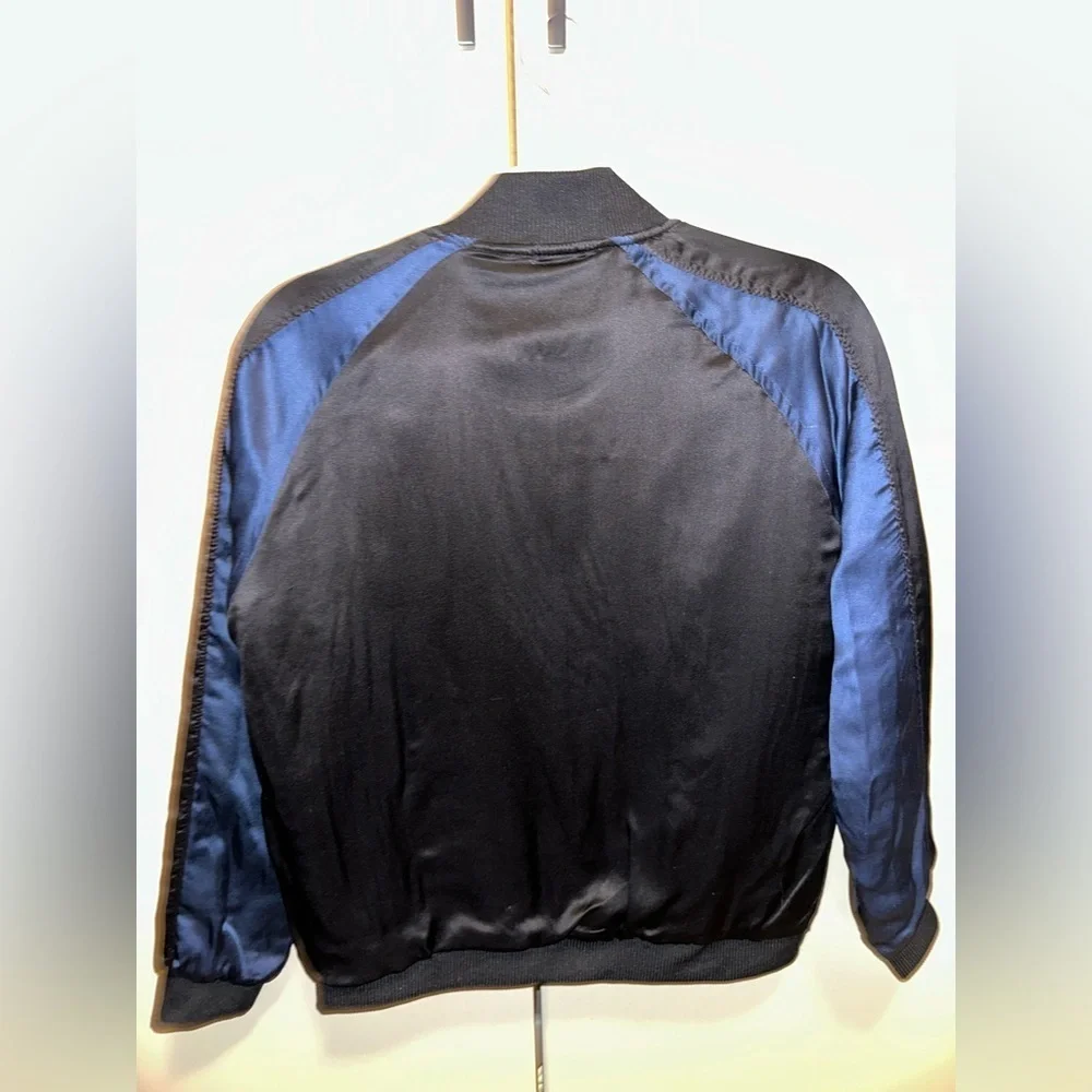 Ragdoll Black and Navy Silk Bomber Jacket Size Small
